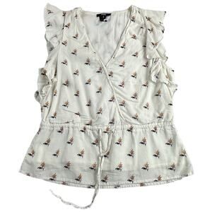 PAIGE Women’s White Floral Top Sleeveless V-Neck Lined Ruffle Peplum Small #1283